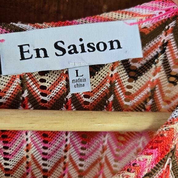 En Saison Womens Open Knit Crotchet Midi Dress Size L Rainbow Beachy Boho Hippie - Picture 9 of 12